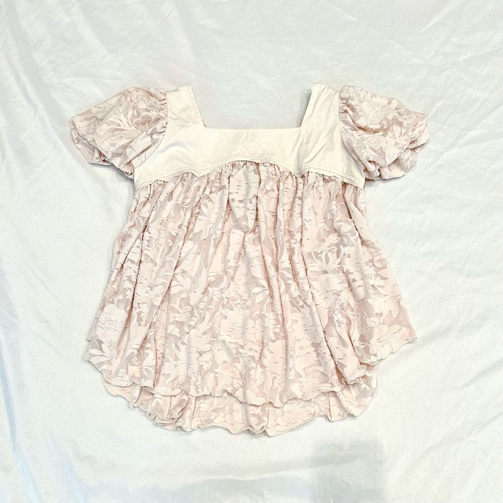 Free People Sunrise to Sunset Lace Boho Babydoll Top in Blush Pink